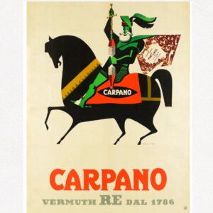 Carpano Cavaliere vintage Italian vermouth poster by Armando Testa 1953, equestrian design digitally restored