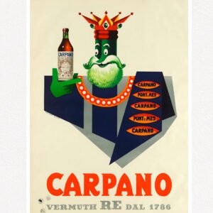 Carpano Vermuth Re Dal 1786 vintage Italian vermouth poster by Armando Testa 1953, royal warrant design digitally restored