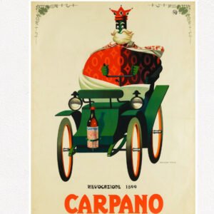 Carpano e la Prima Fiat vintage Italian poster by Armando Testa 1954, celebrating Turin's two great icons, digitally restored
