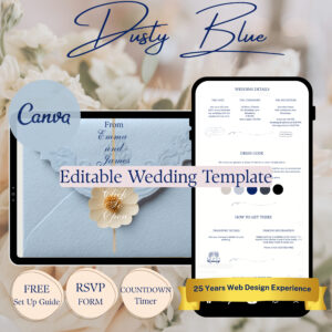 Wedding Atelier | Dusty Blue Wedding Website Template | 6 Page Editable Canva Template