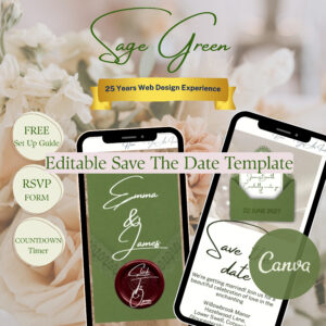 Wedding Atelier | Sage Save the Date Template | 2 Page Editable Canva Template