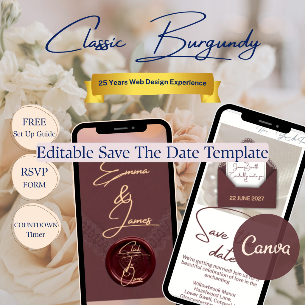 Burgundy Save The Date Canva Website Template