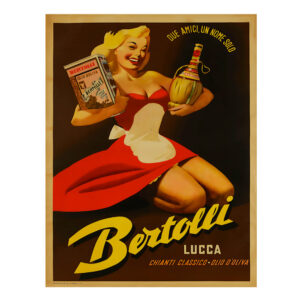 Vintage Bertolli olive oil poster, Chianti Tuscany, 1951