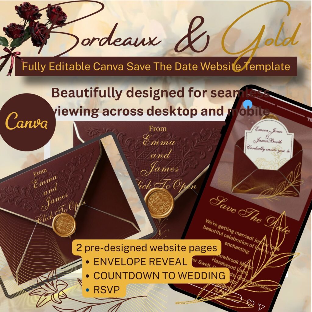 Deep bordeaux oxblood save the date homepage preview elegant