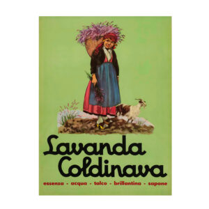 Vintage Italian cosmetics, toiletries poster, Lavanda Coldinava.