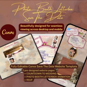 Wedding Save The Date Canva Template Peach and Dusty Pink Digital download