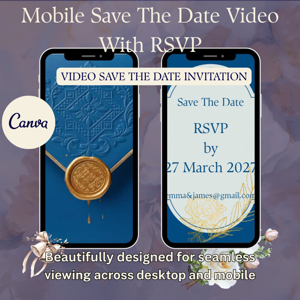 Video save the date template editable in Canva, save money and the planet.