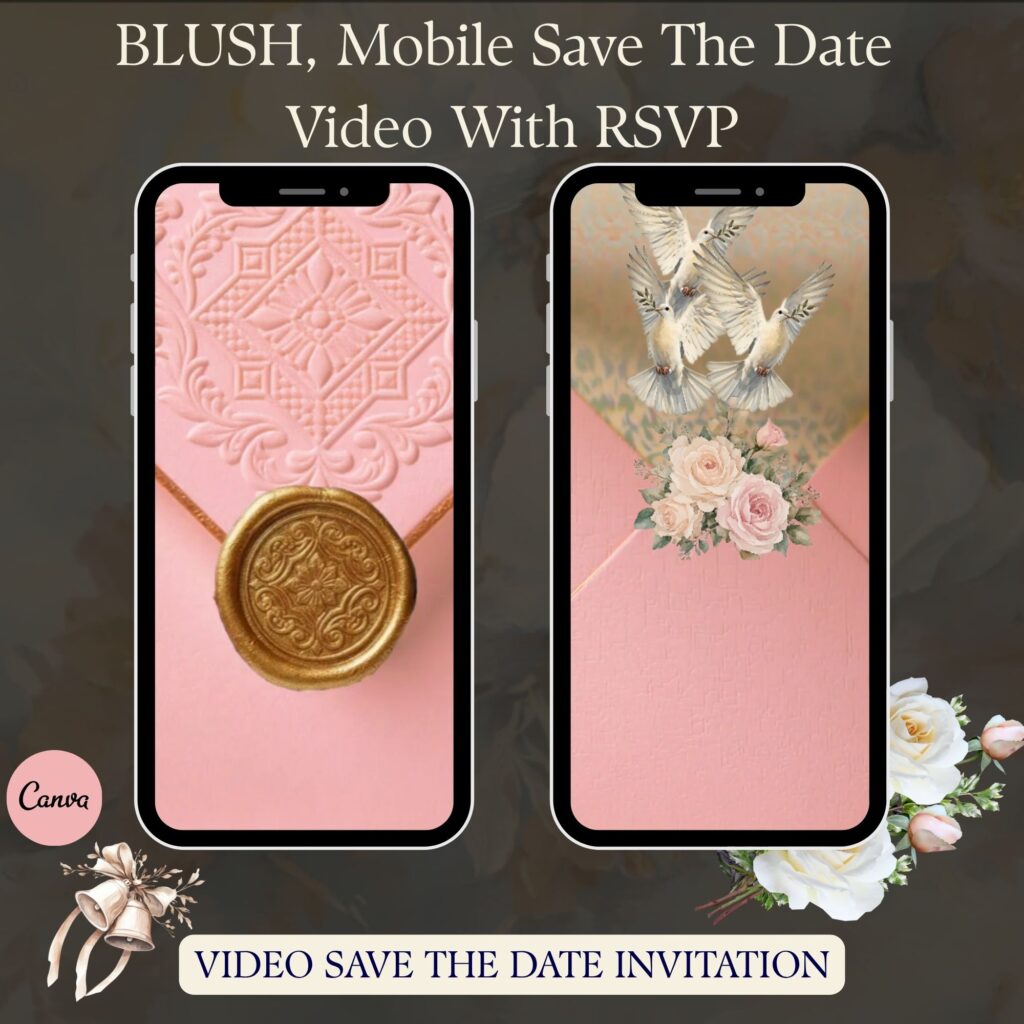 Floral Blush Pink Gold Save The Date canva editable video template
