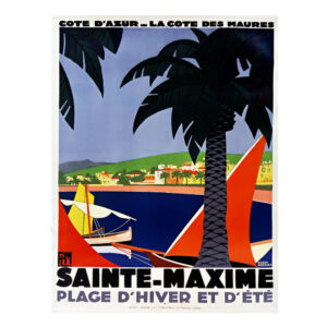 Vintage French Travel Poster, Cote d'Azur - La Cote des Maures, PLM Sainte-Maxime - Roger Broders - 1928