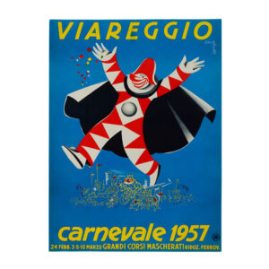 Viareggio Carnevale 1957 .poster clown on blue background