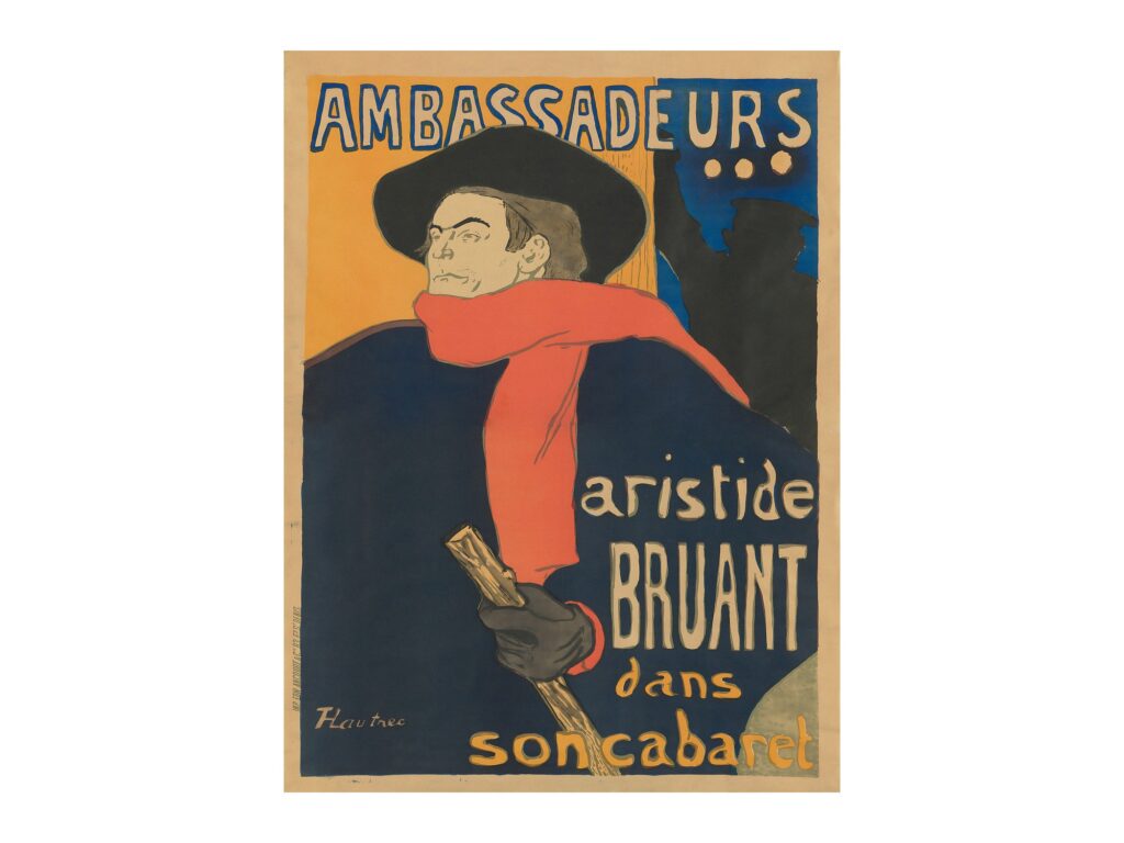 Vintage entertainment poster Ambassadeurs Aristide Bruant by Henri de Toulouse-Lautrec 1892, framed wall art mockup