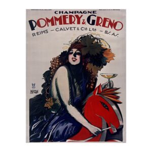 Vintage champagne poster Champagne Pommery and Greno Reims by Achille Mauzan 1930, framed wall art mockup