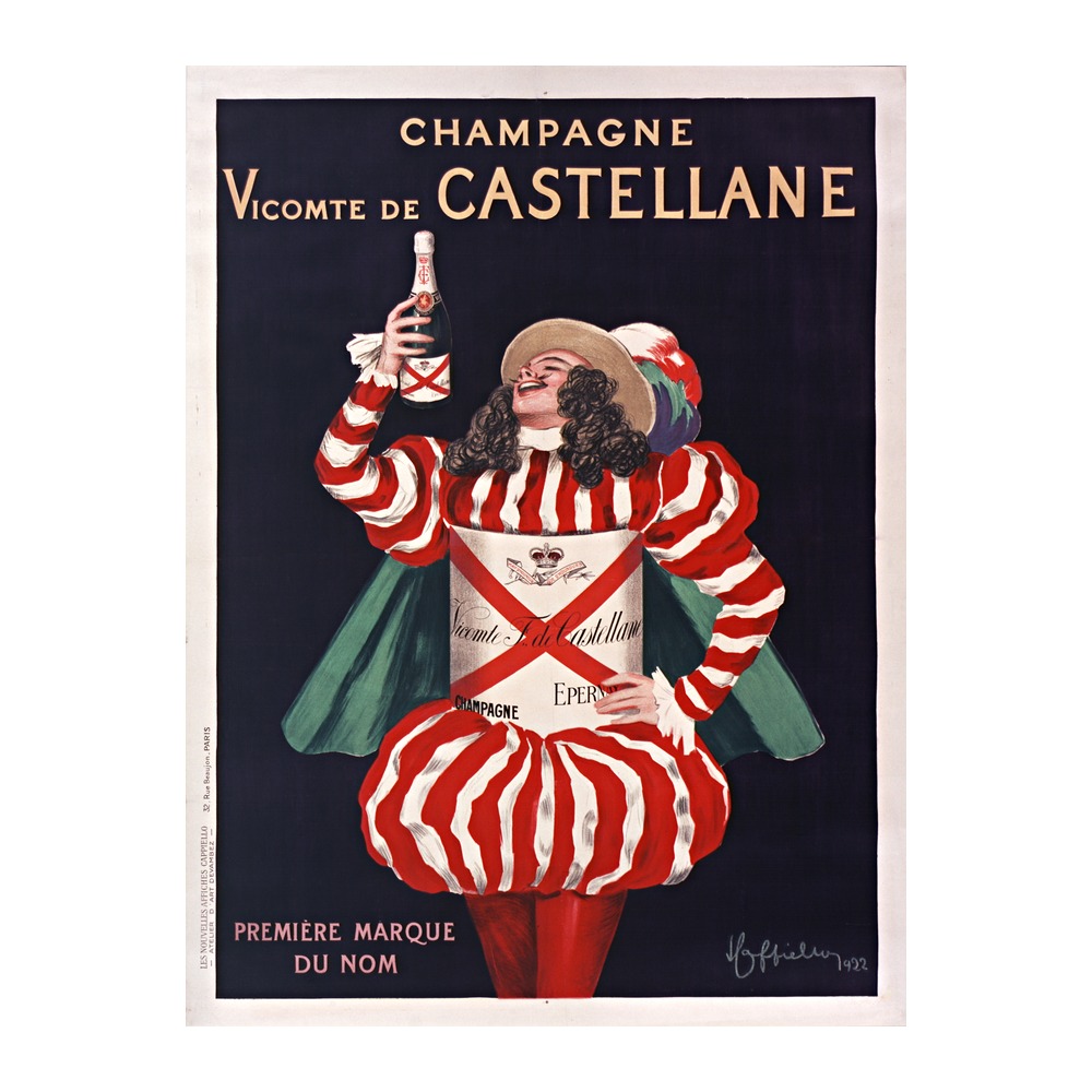 Vintage champagne poster Champagne Vicomte de Castellane Epernay by Leonetto Cappiello 1922, framed wall art mockup