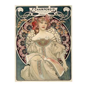 Vintage advertising poster F. Champenois imprimeur éditeur by Alphonse Mucha 1897, framed wall art mockup