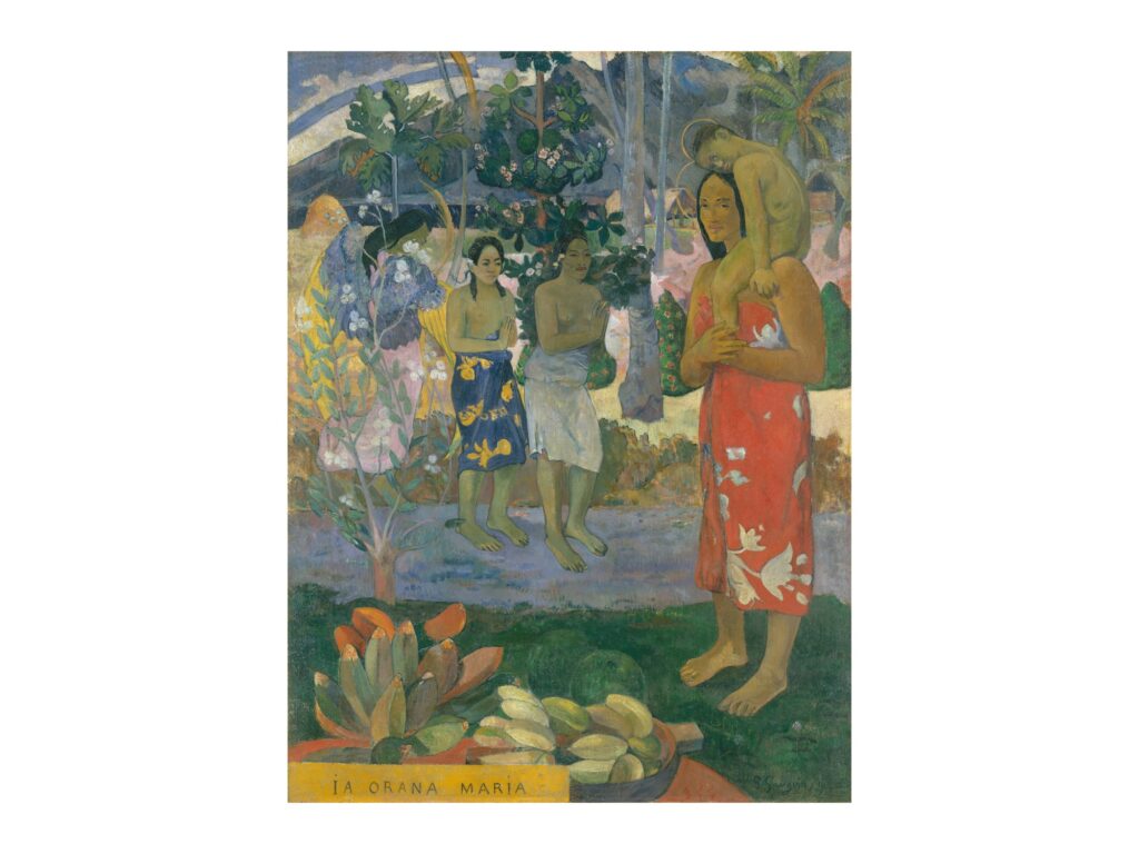 Vintage fine art poster Ia Orana Maria Hail Mary by Paul Gauguin 1891, framed wall art mockup