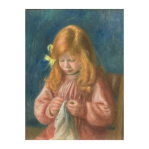 Vintage fine art poster Jean Renoir Sewing by Pierre-Auguste Renoir 1899-1900, framed wall art mockup