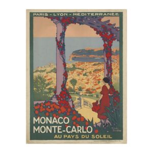 Vintage French travel poster Monaco Monte-Carlo Au Pays du Soleil by Roger Broders 1920, framed wall art mockup