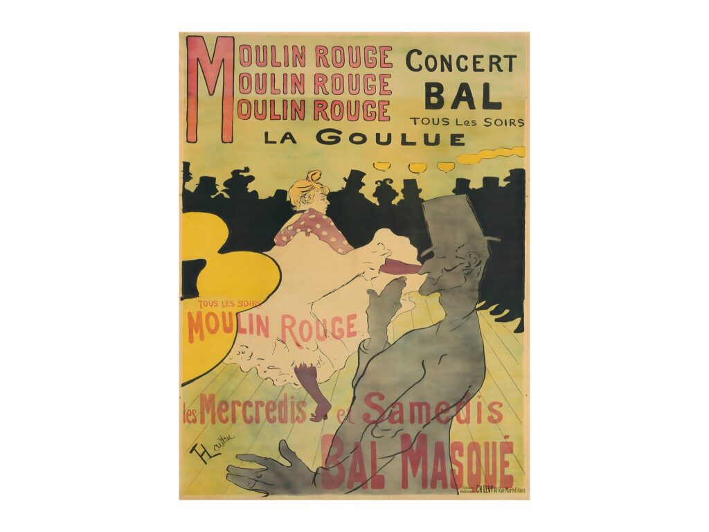 Vintage entertainment poster Moulin Rouge La Goulue by Henri de Toulouse-Lautrec 1891, framed wall art mockup