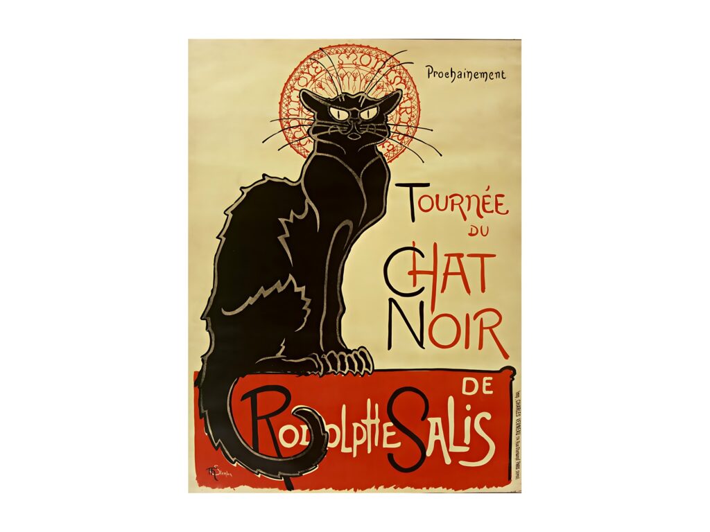 Vintage entertainment poster Prochainement Tournée du Chat Noir by Théophile Steinlen 1896, framed wall art mockup