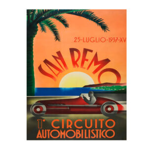Vintage Italian Travel Poster San Remo 1 Racing Circuit - 1937