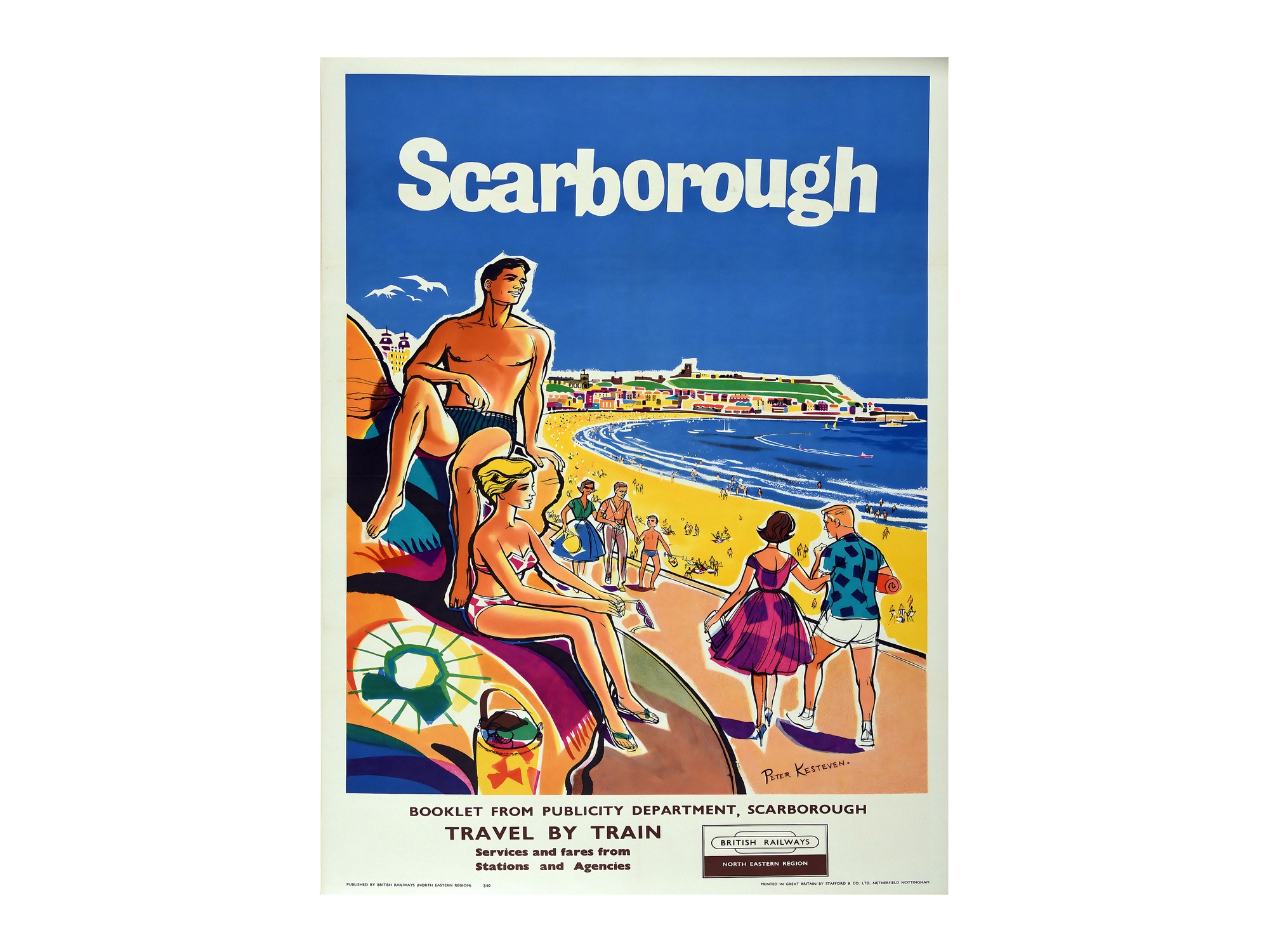 Vintage British Railways Scarborough seaside poster 1960, framed wall art mockup