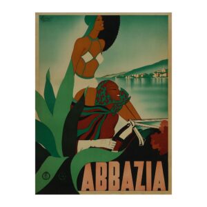 Vintage ENIT travel poster Abbazia by Filippo Romoli 1938, framed wall art mockup
