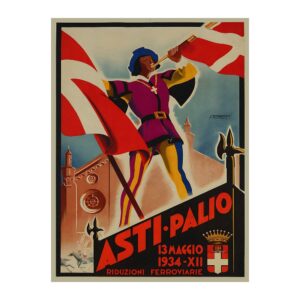Vintage Italian travel poster Asti Palio by Filippo Romoli 1934, framed wall art mockup