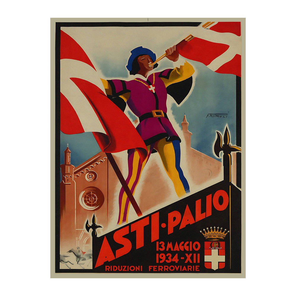Vintage Italian travel poster Asti Palio by Filippo Romoli 1934, framed wall art mockup