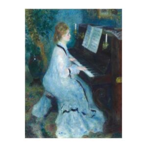 Vintage fine art poster Woman at the Piano by Pierre-Auguste Renoir 1875-1876, framed wall art mockup