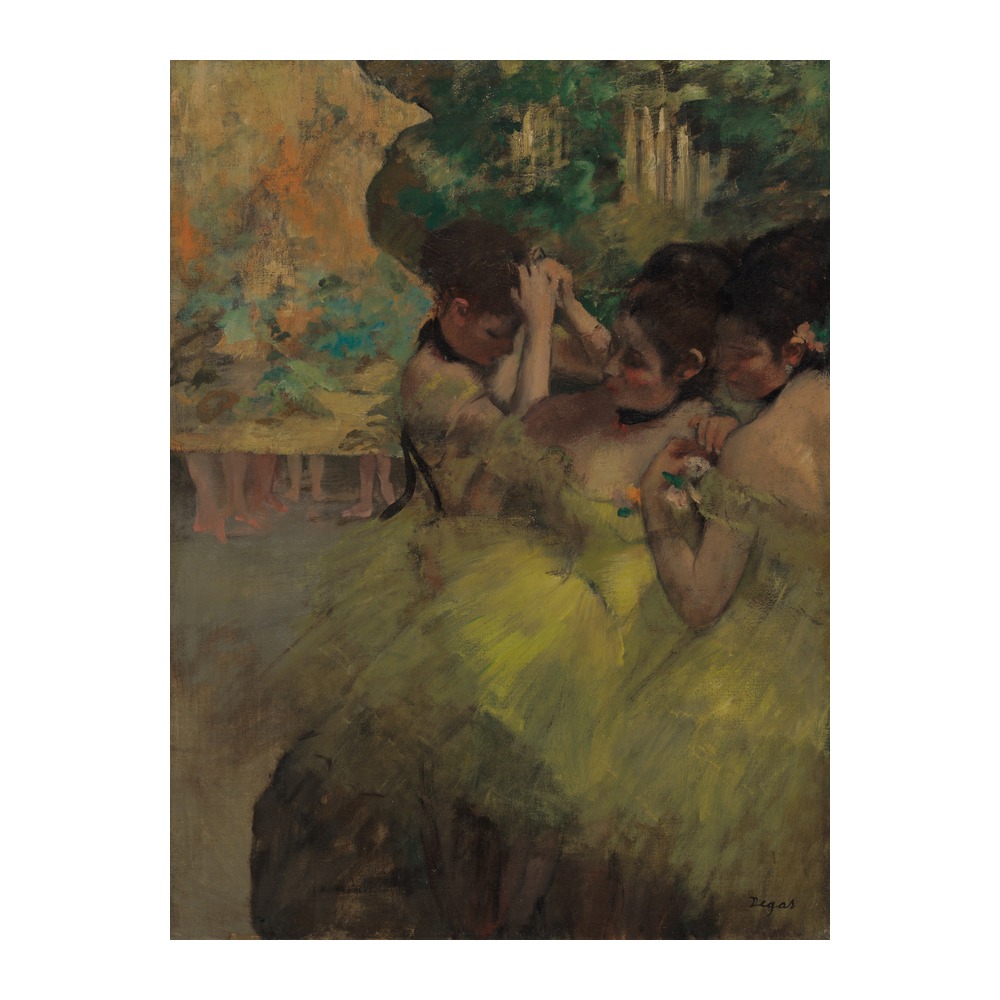 Vintage fine art poster Yellow Dancers (In the Wings) by Edgar Degas 1874-1876, framed wall art mockup