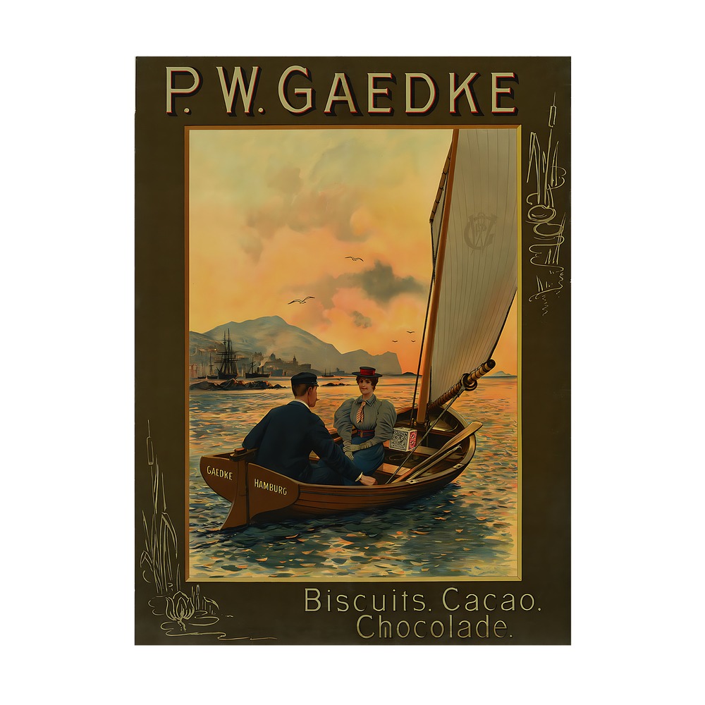 Vintage chocolate biscuit poster Biscuits Cacao Chocolade P W Gaedke 1885-1895, framed wall art mockup