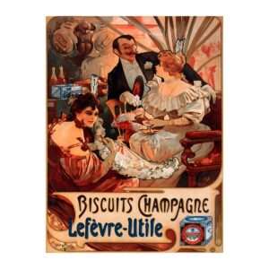 Vintage Art Nouveau food poster Biscuits Champagne Lefèvre-Utile by Alphonse Mucha, 1896, framed wall art mockup