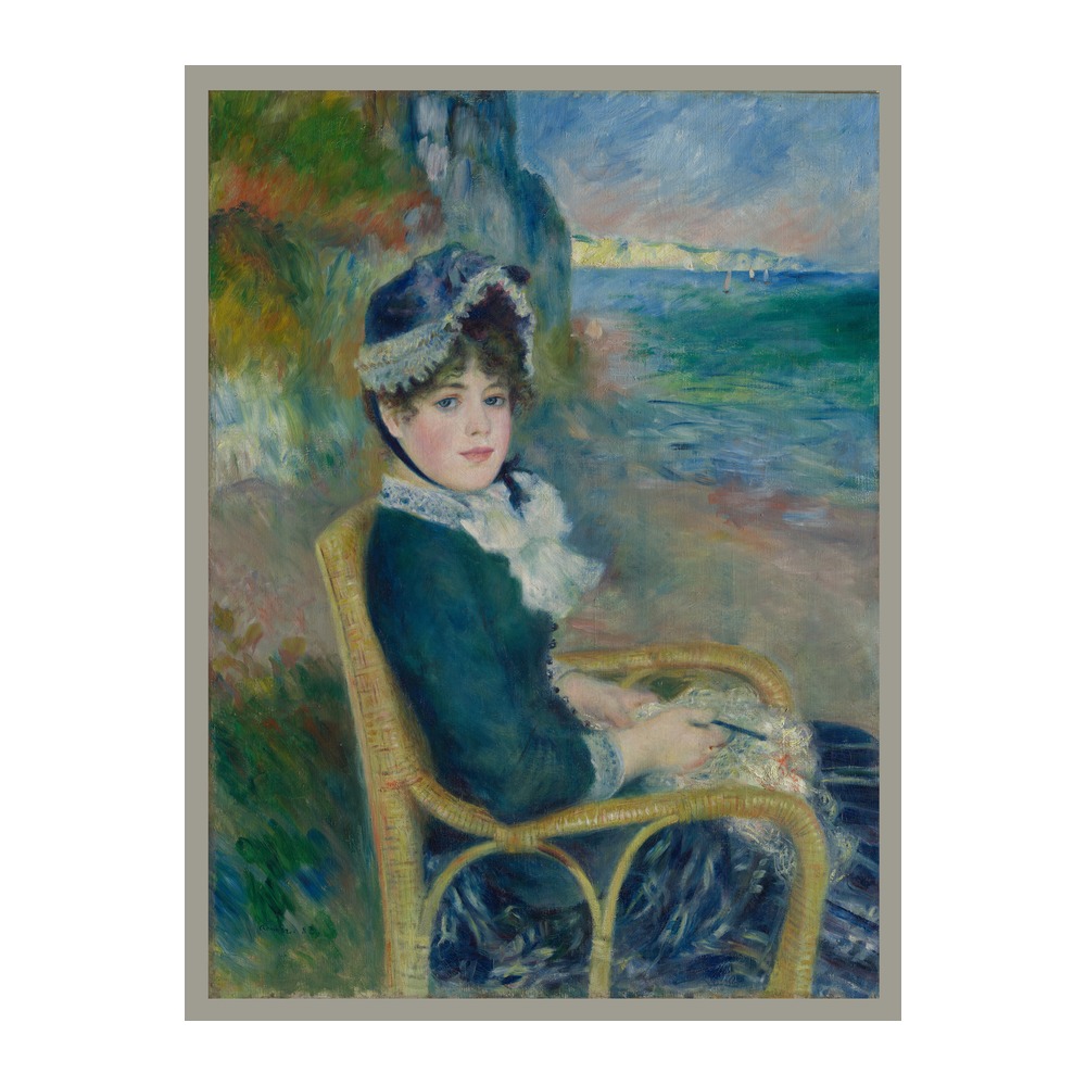 Vintage fine art poster By the Seashore by Pierre-Auguste Renoir 1883, framed wall art mockup