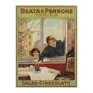 Vintage Italian cacao poster Cacao Cioccolato Beata e Perrone Torino, 1890-1910, framed wall art mockup