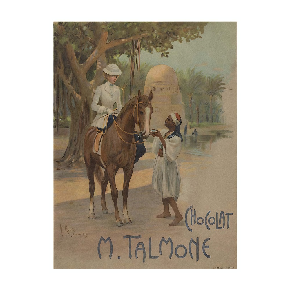 Vintage Italian chocolate poster Chocolat M. Talmone by Alberto Rossi, 1909, framed wall art mockup