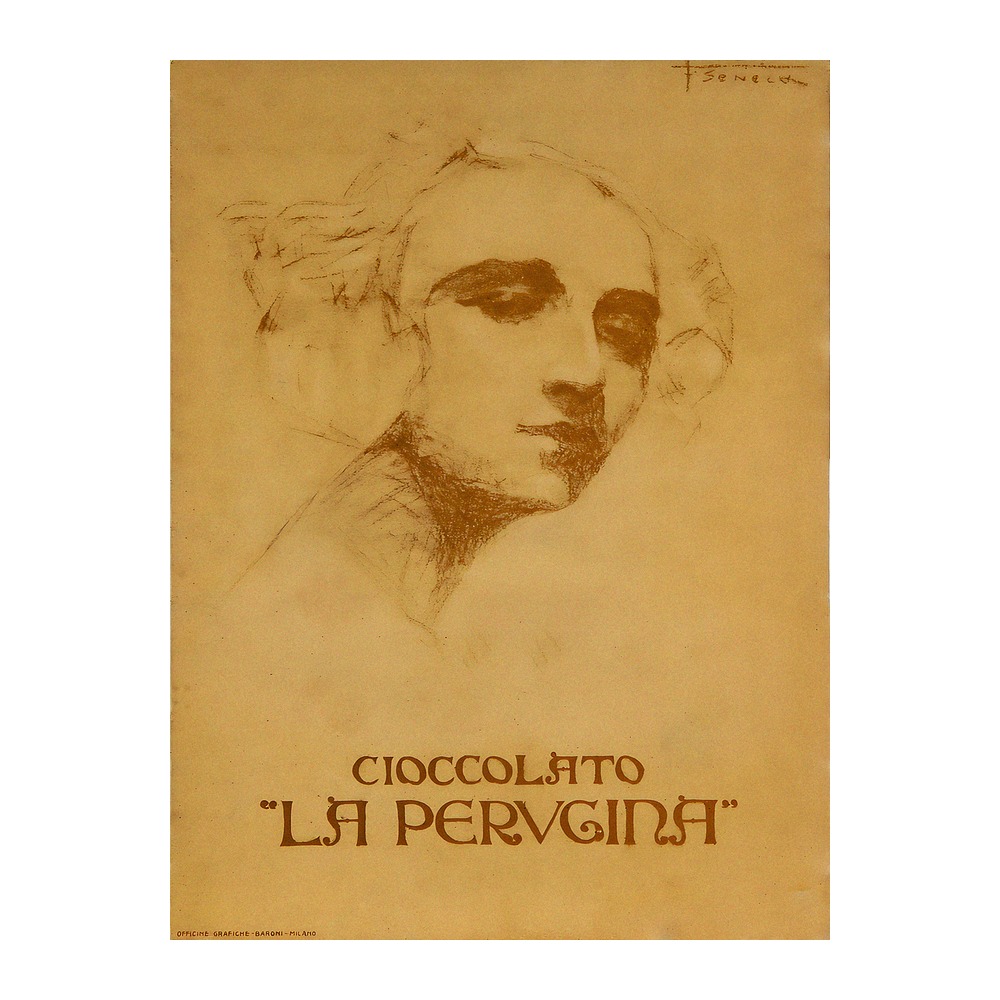 Vintage Italian chocolate poster Cioccolato La Perugina by Federico Seneca, 1915-1925, framed wall art mockup