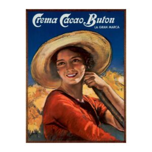 Vintage Italian poster Crema Cacao Buton by Alberto Bianchi 1940s, framed wall art mockup