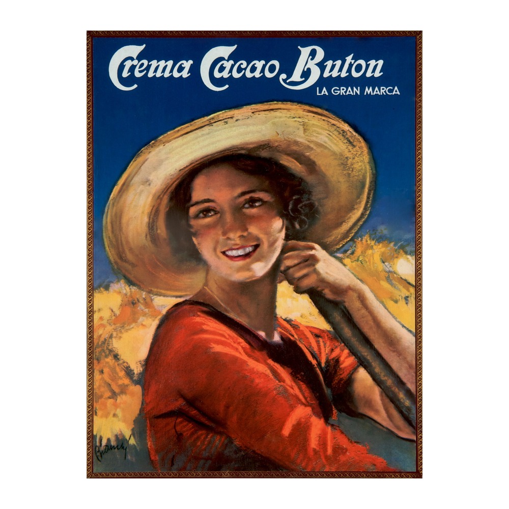 Vintage Italian poster Crema Cacao Buton by Alberto Bianchi 1940s, framed wall art mockup
