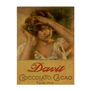 Vintage Italian chocolate poster Davit Cioccolato Cacao Torino 1930-1940, framed wall art mockup
