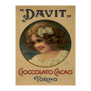 Vintage Italian chocolate poster Davit Cioccolato Cacao Torino Panina Panina early 20th century, framed wall art mockup