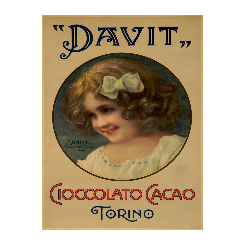Vintage Italian chocolate poster Davit Cioccolato Cacao Torino Panina Panina early 20th century, framed wall art mockup