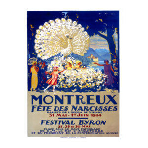 Fête des Narcisses Montreux by Jules Ami Courvoisier 1924 vintage travel poster - digitally restored printable wall art mockup