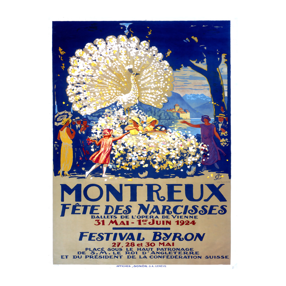 Fête des Narcisses Montreux by Jules Ami Courvoisier 1924 vintage travel poster - digitally restored printable wall art mockup