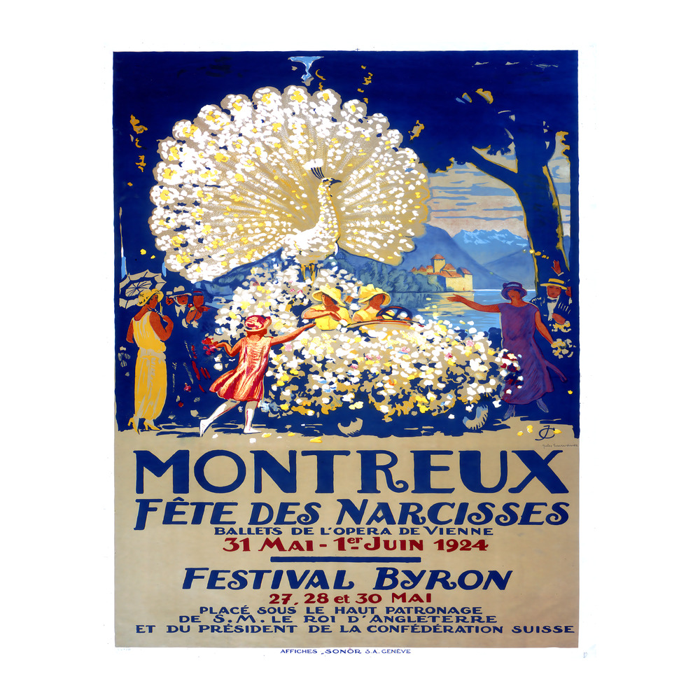 Fête des Narcisses Montreux by Jules Ami Courvoisier 1924 vintage travel poster - digitally restored printable wall art mockup