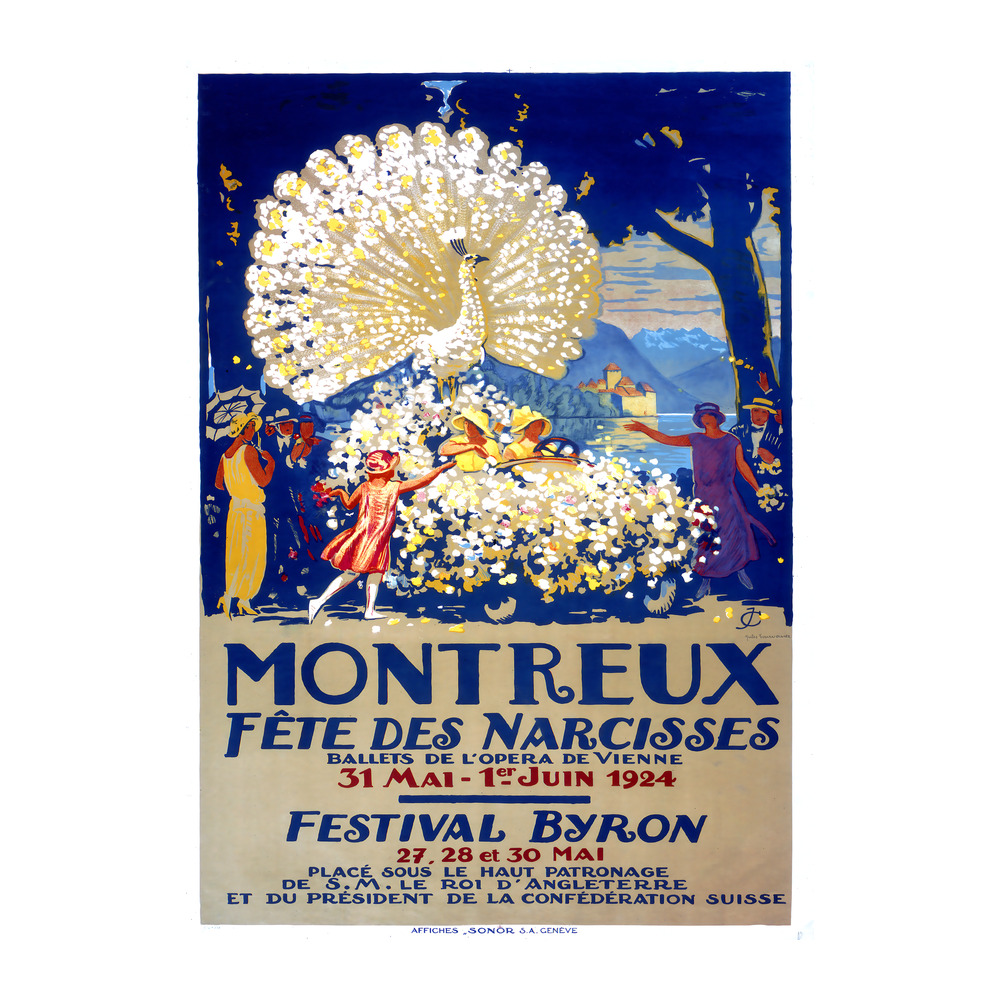 Fête des Narcisses Montreux by Jules Ami Courvoisier 1924 vintage travel poster - digitally restored printable wall art mockup