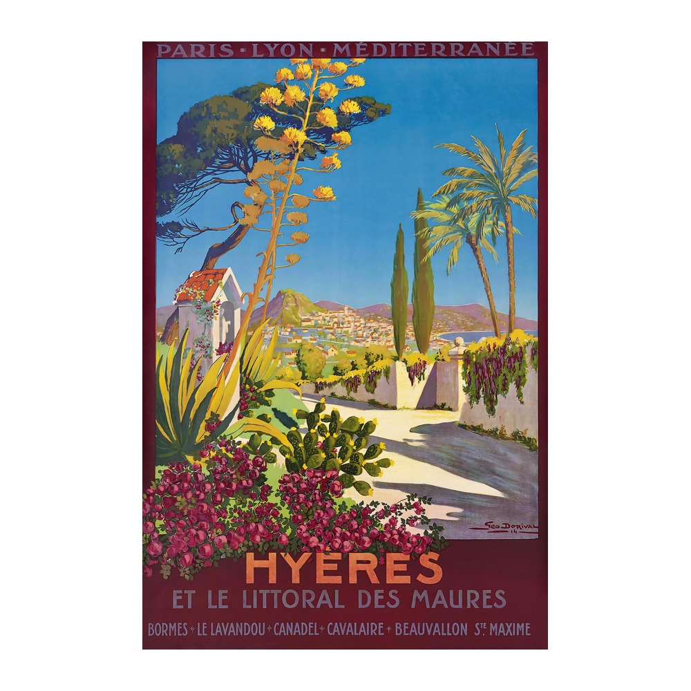 Hyères vintage French travel poster by Georges Dorival 1914 - digitally restored printable wall art mockup