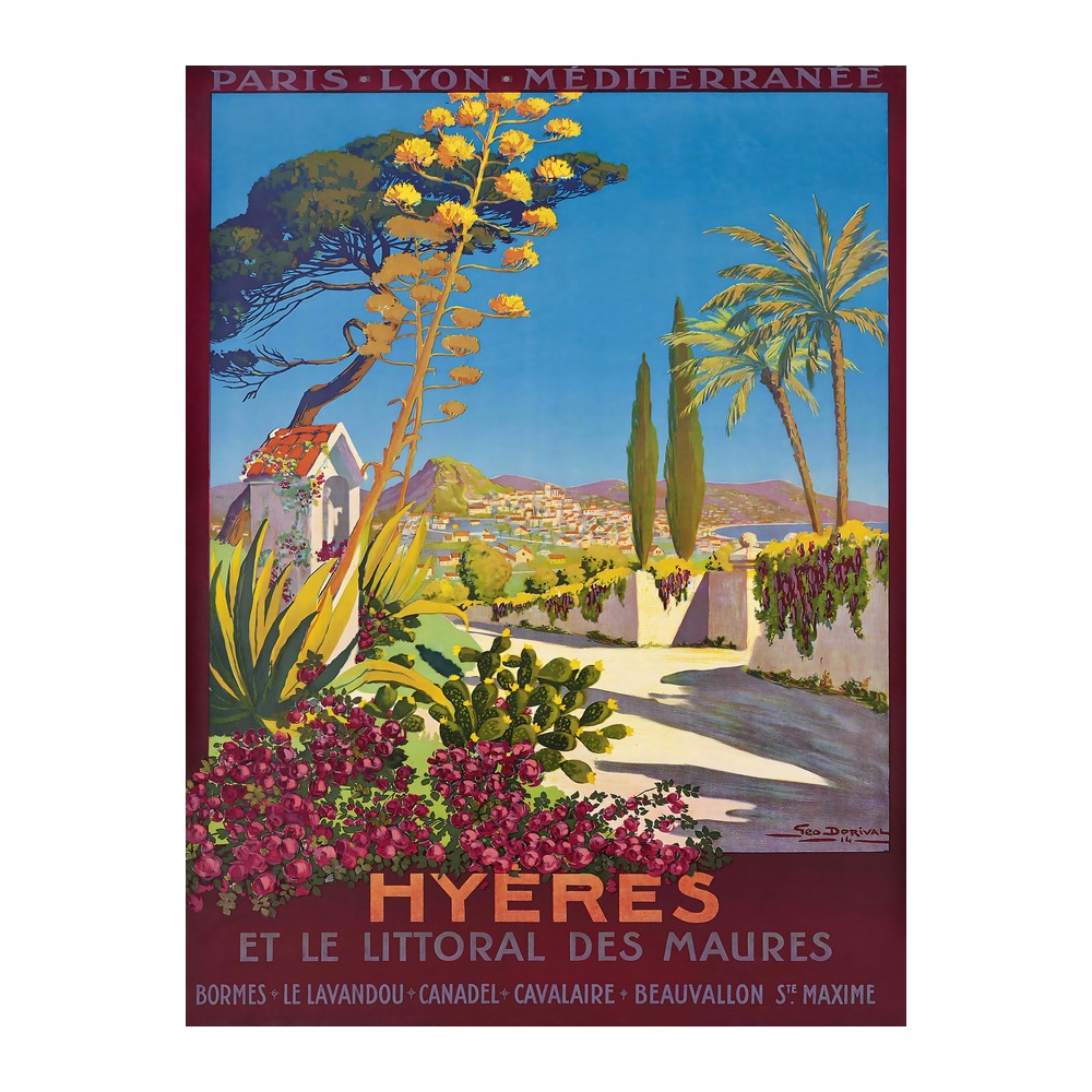 Hyères vintage French travel poster by Georges Dorival 1914 - digitally restored printable wall art mockup
