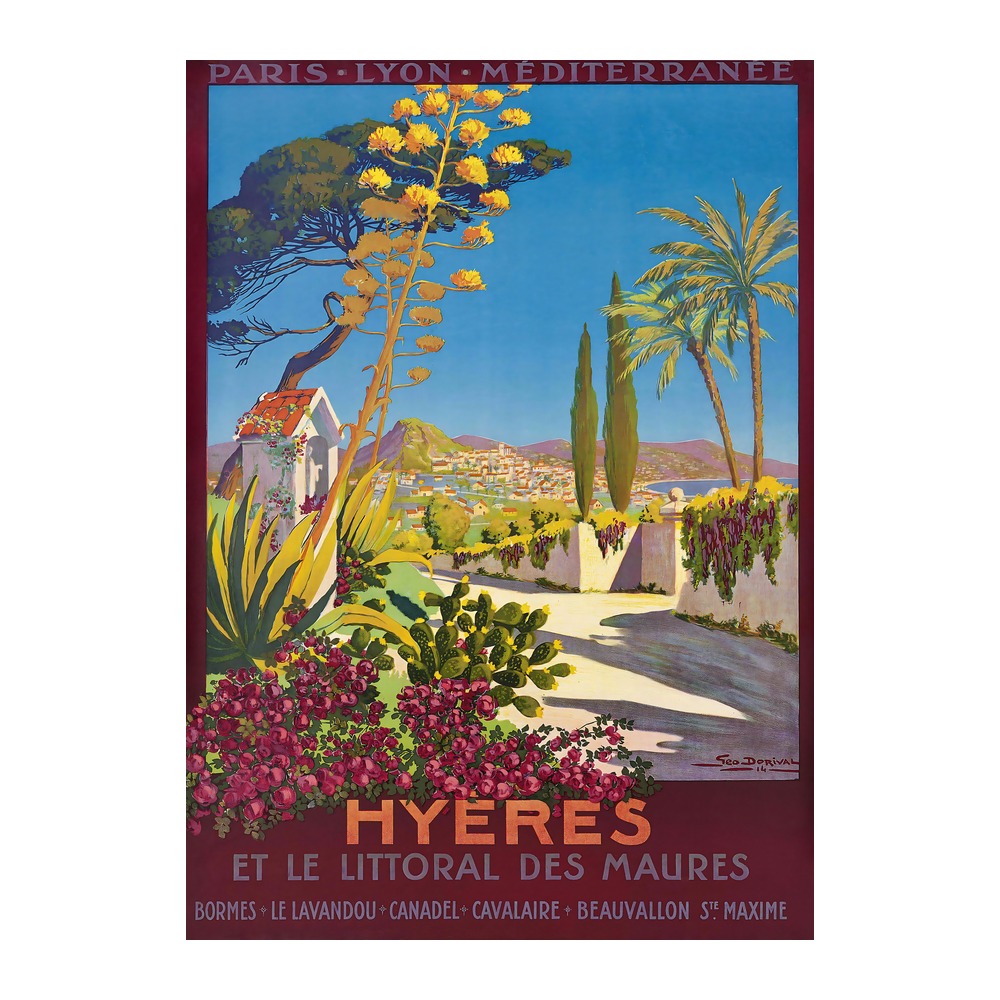 Hyères vintage French travel poster by Georges Dorival 1914 - digitally restored printable wall art mockup