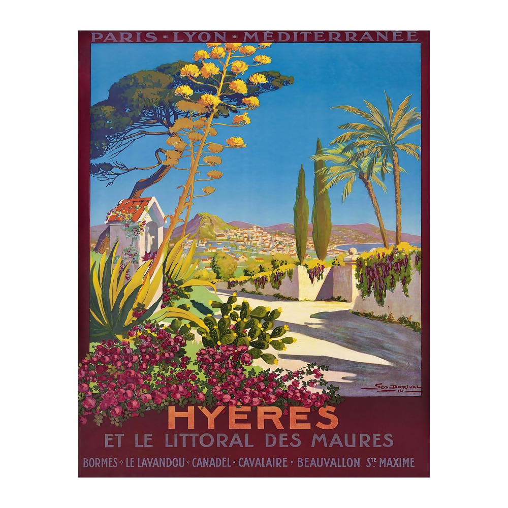 Hyères vintage French travel poster by Georges Dorival 1914 - digitally restored printable wall art mockup