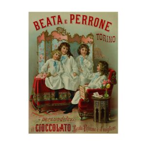 Vintage Italian chocolate poster Il Cioccolato Beata e Perrone Torino 1890-1900, framed wall art mockup